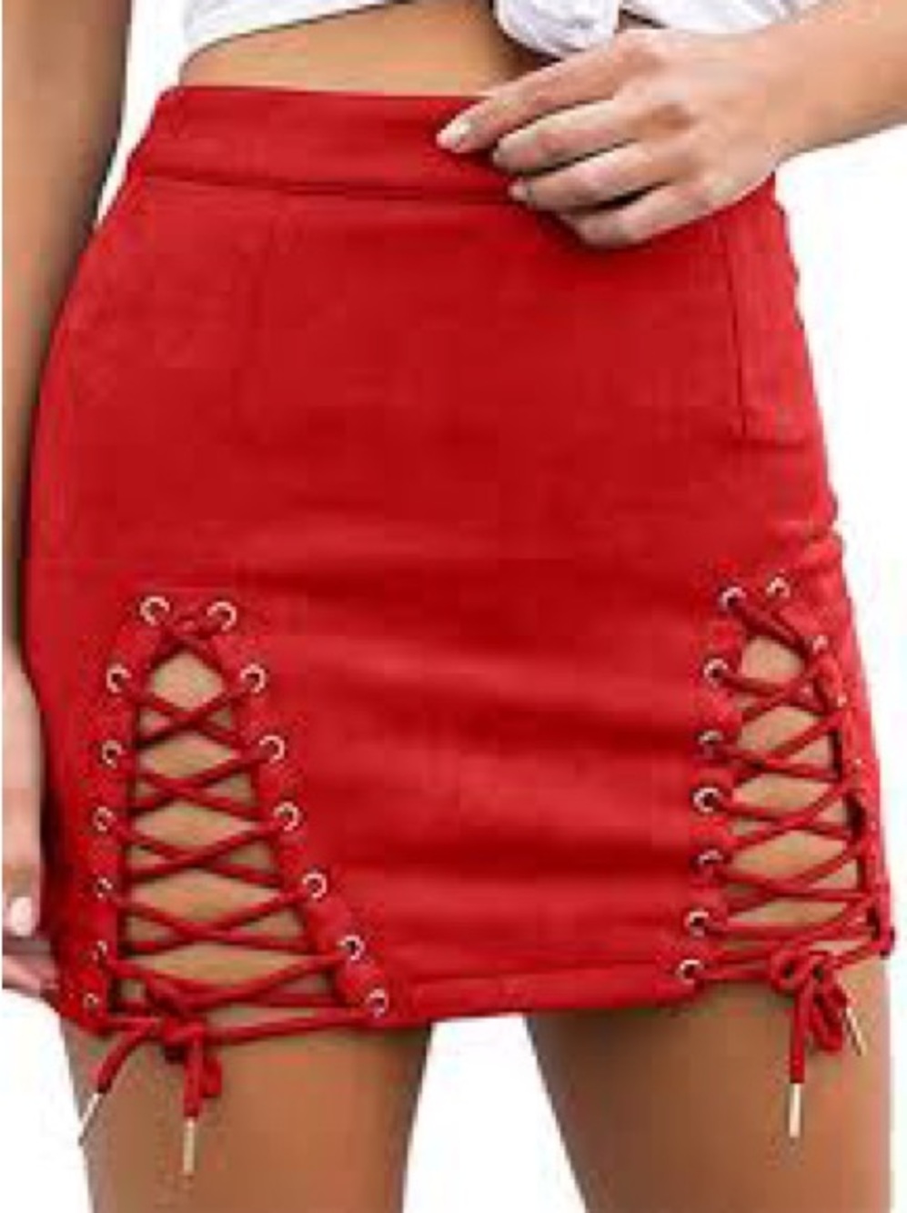 Red Lace-Up Mini Skirt
